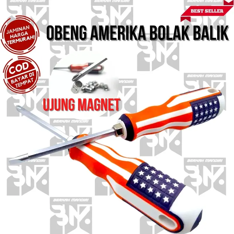 Obeng Bolak Balik Amerika Magnet Panjang 4"/10cm  Plus Minus 2 Way Screwdriver 0