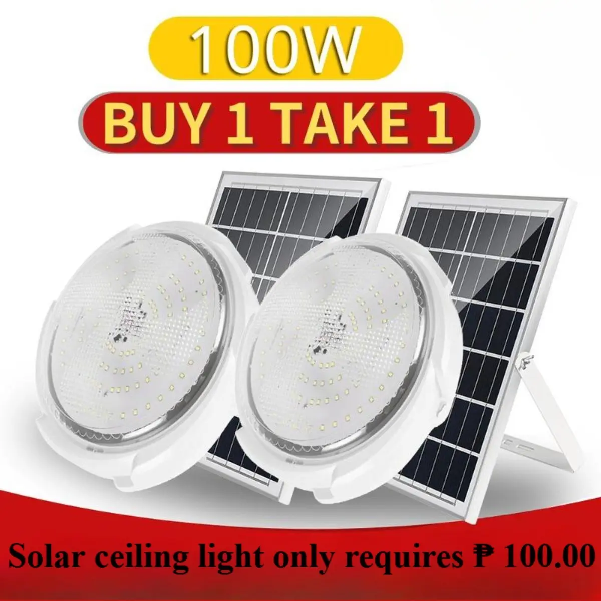 【buy 1 take 1】Solar light 100W Solar indoor waterproof light Solar Ceiling Light LED remote control solar ceiling light