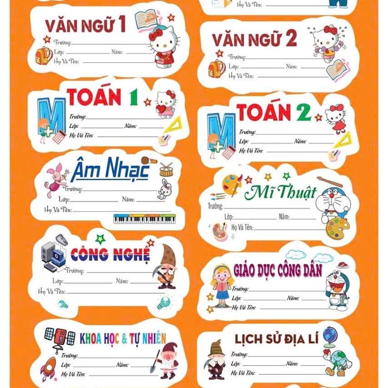 nhãn vở in môn học theo lớp 60 cái nhãn 3