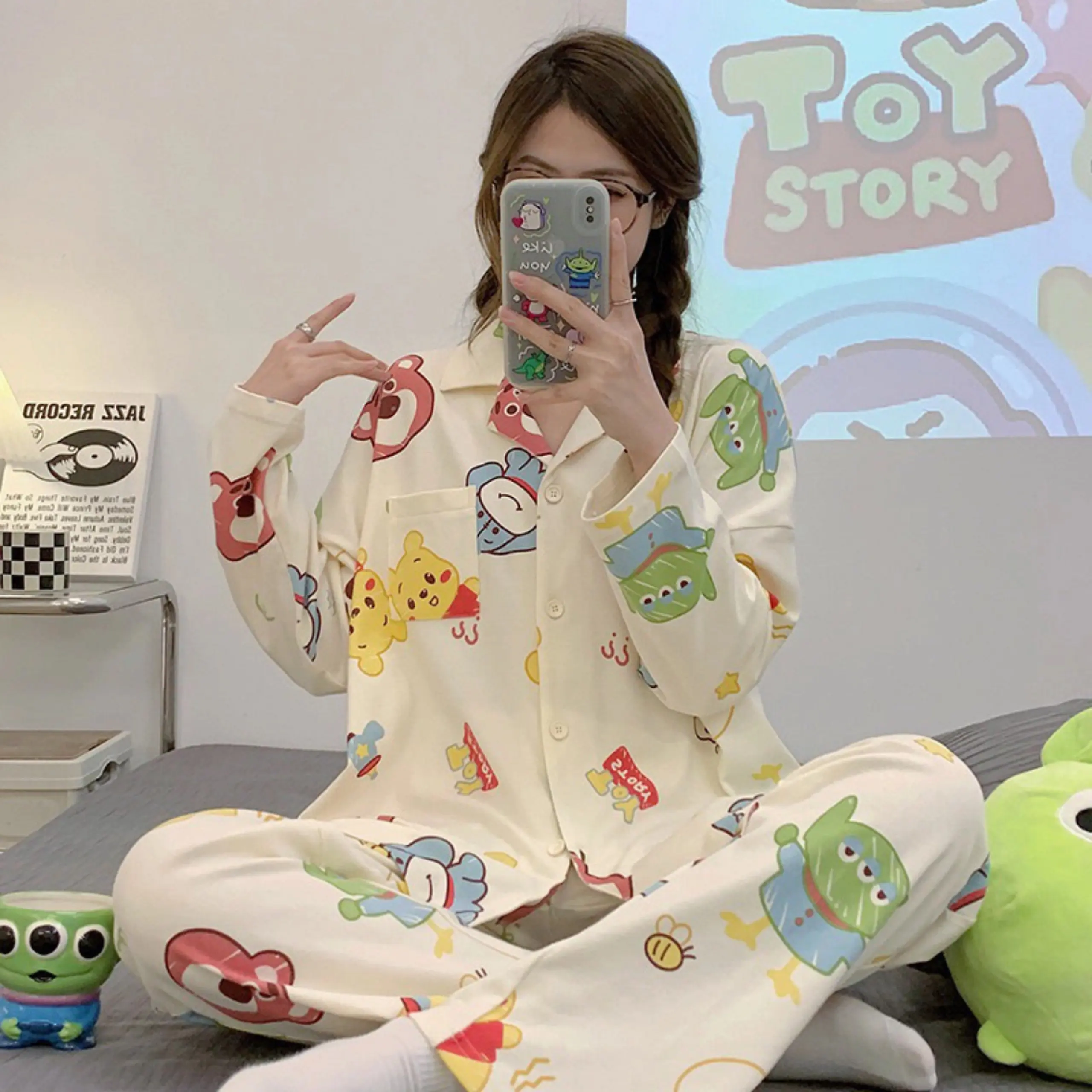 [COD]Bộ pijama dài tay chất kate họạt hình siêu xinh bộ ngủ mặc nhà dễ thương CARY