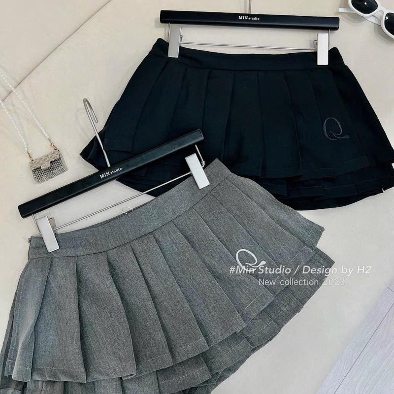  Chân váy xếp li thêu chữ 3 lớp   Có lớp lót   