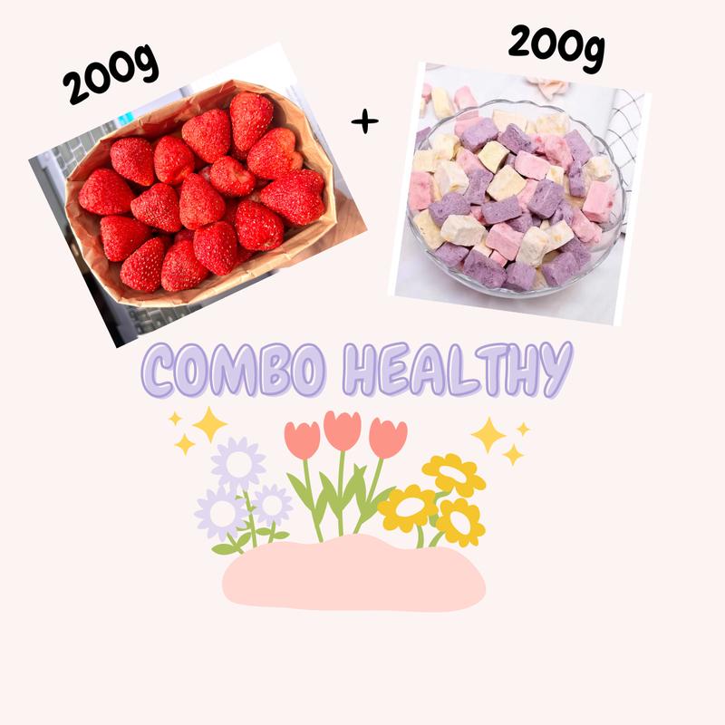 [T31] Combo 400g Gồm 200g Dâu Sấy Giòn 200g Snack SC Chua Ngọt Dễ Ăn Thơm Ngon Ăn Vặt Food sua chua