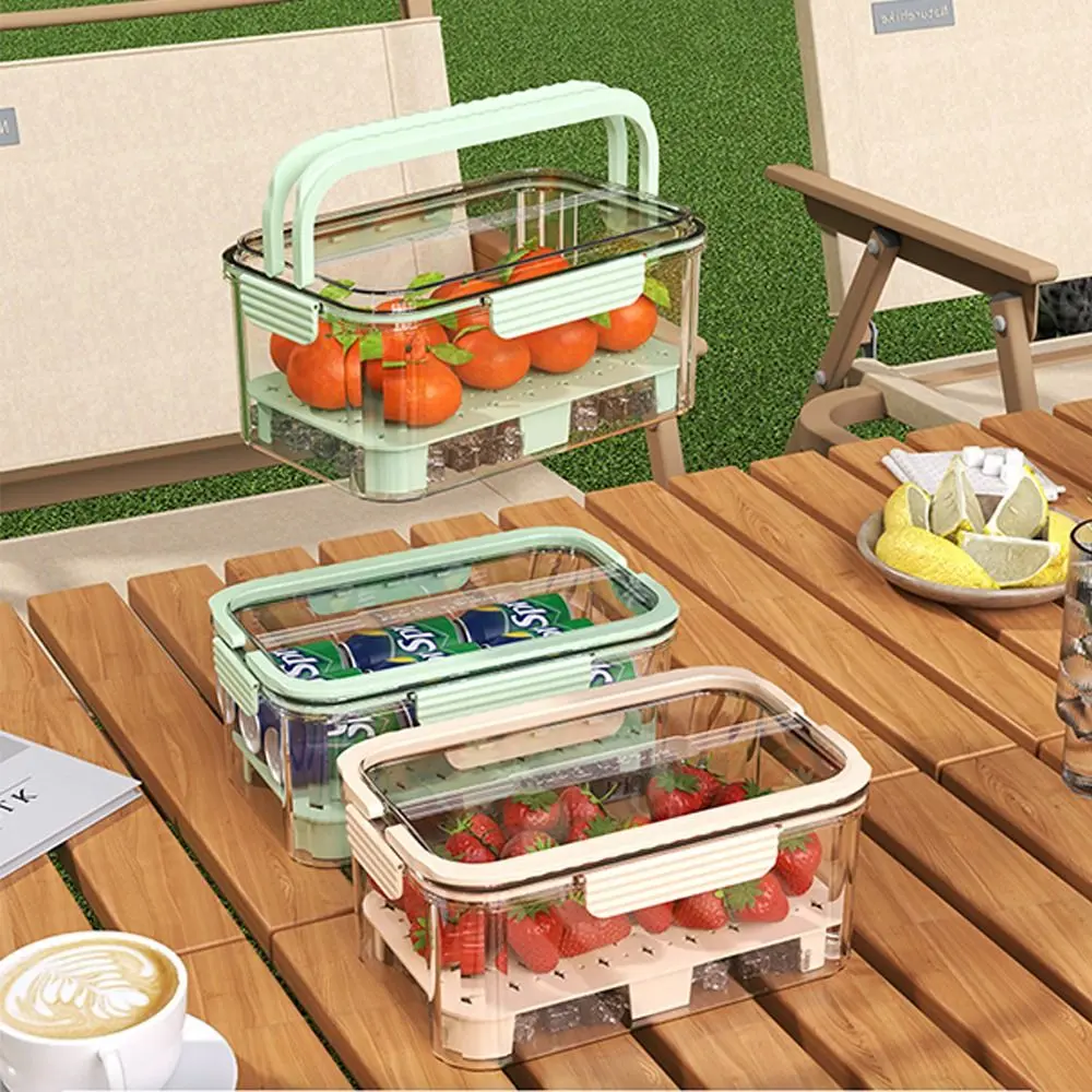 Refrigerated Double Layer Food Storage Container with Handle Large Capacity Interval Preservation Box PET Leak Proof Plastic Crisper Kitchen
