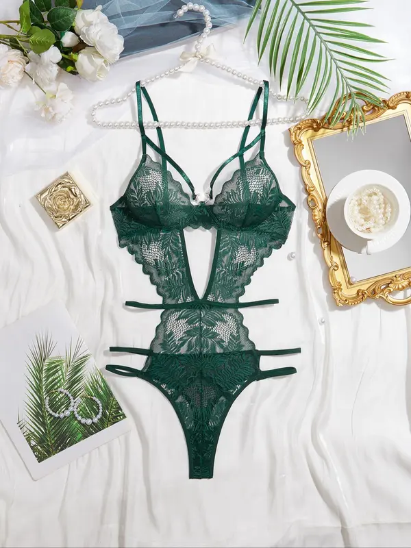 Women's Solid Cut Out Sheer Lace Lingerie Bodysuit, Bodysuit for Women, Naughty Lingerie, Fashion Comfy Sexy Breathable Push Up Bodysuit for Daily Wear, Women Sexy Lingeries for All Seasons, Summer Wear 2024 6