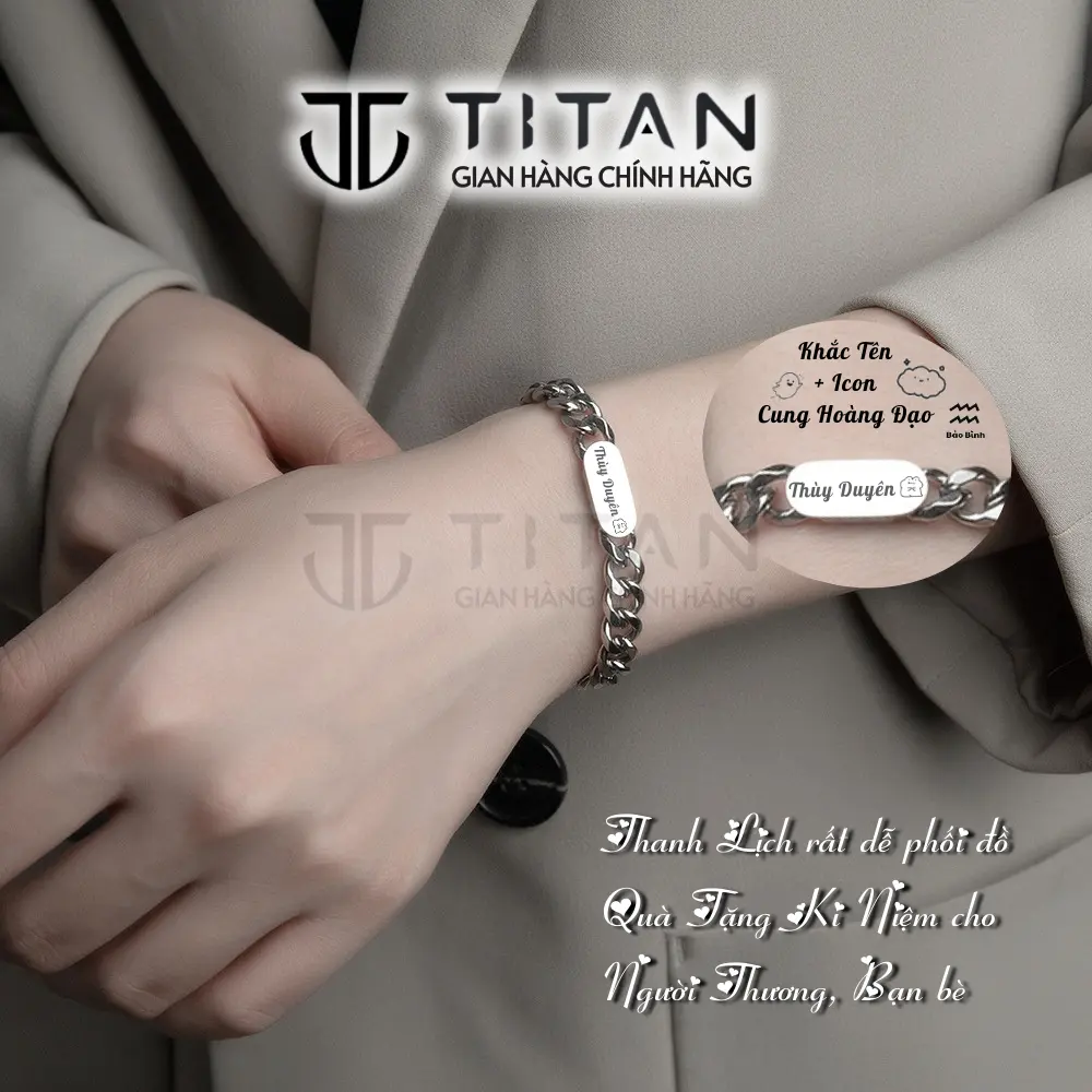 [Khắc Tên] Vòng tay thời trang nam nữ, lắc ngắn Cuba Square ARTPHRO khắc tên icon có sẵn không cần đợi - Quà tặng kỷ niệm cho các cặp đôi thuần Việt Titan Phụ Kiện vòng đeo tay