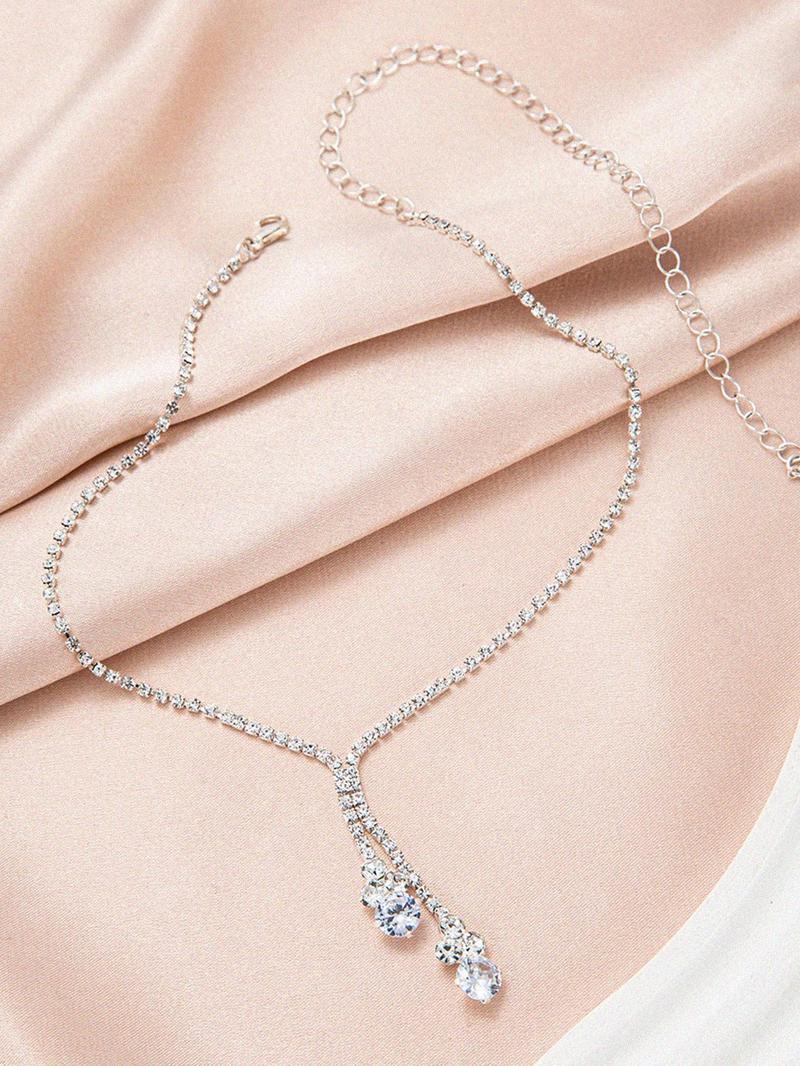 Product Introduction of Women's Elegant Rhinestone Decorated Necklace & Dangle Earrings, Exquisite Trendy Jewelry Set, Fashionable Accessories for Party & Daily Clothing Decor 5