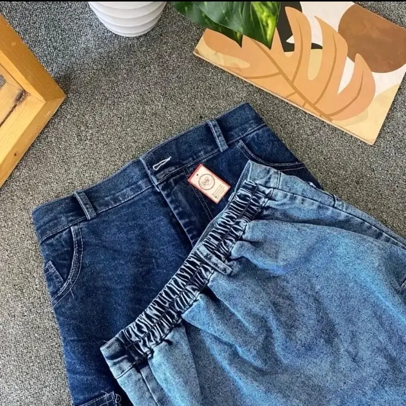 Rok Jeans Wanita Cargo Denim Karet | Rok Cargo Jeans Belah depan Korean Style 4
