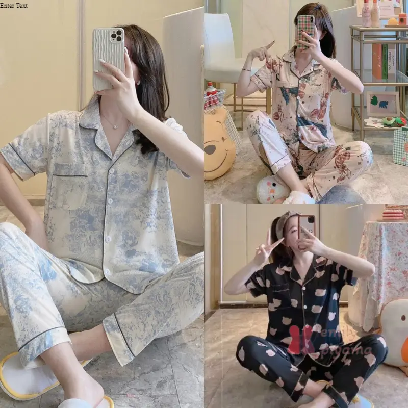 EMILY PIYAMA Baju Tidur Set Piyama Motif 3 Fit Lengan Pendek Celana Panjang Premium Pakaian Tidur Wanita Dewasa
