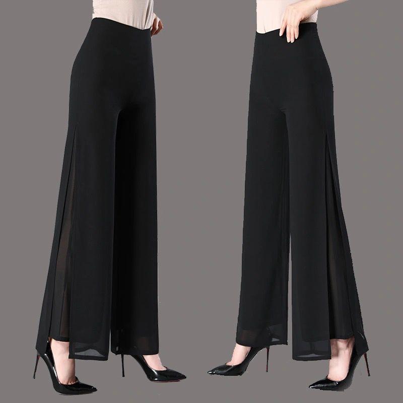 Quần Dài Ống Rộng, Voan Hai Lớp, Quần Dài Nữ, Cạp Cao, Kiểu Xếp Ly, Quần Culottes Ống Rộng, Thích Hợp Cho Khiêu Vũ Mặt Dây, Dáng Rộng Vừa Vặn, Hàng Mới Về 2024 0