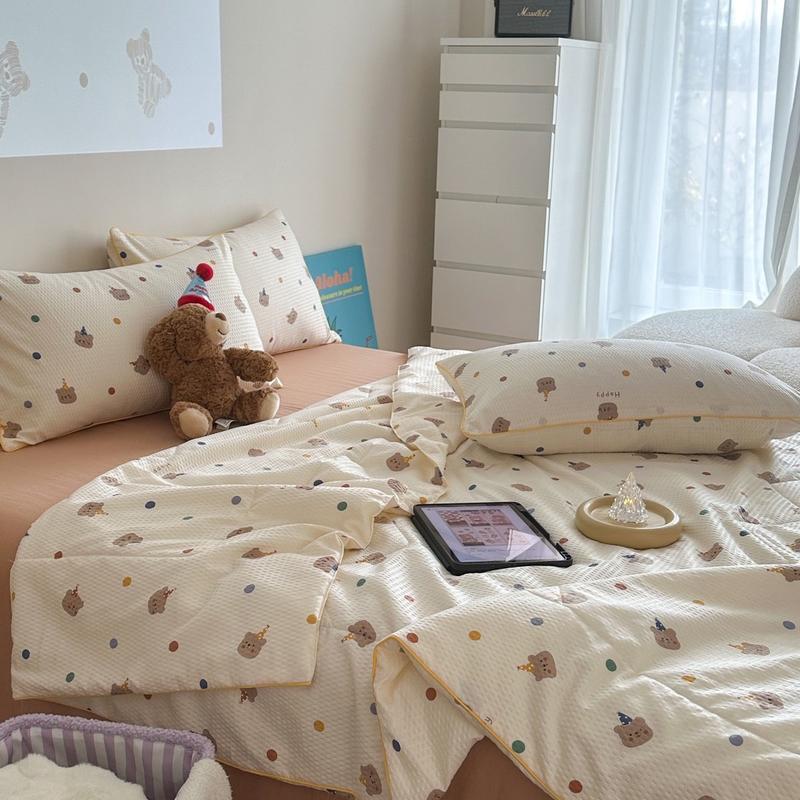 Bộ Chăn Ga Gối Đũi Đậu Dệt Mềm Chăn Trần Bông ( shinbedding) kieng đồng tiền đỏ thoáng khí ga giường nơ nệm