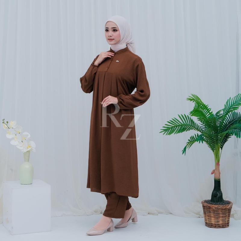 Product Introduction of Setelan Tunik Wanita Panjang Bahan Crinkle Airflow LD120cm Premium Baju Celana 2