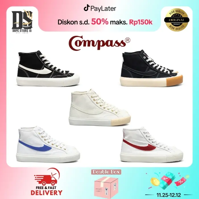 [ORIGINAL] Compass Gazelle High Black White / Cream / White Blue / White red / BlackGum Casual Karet Shoes Pria