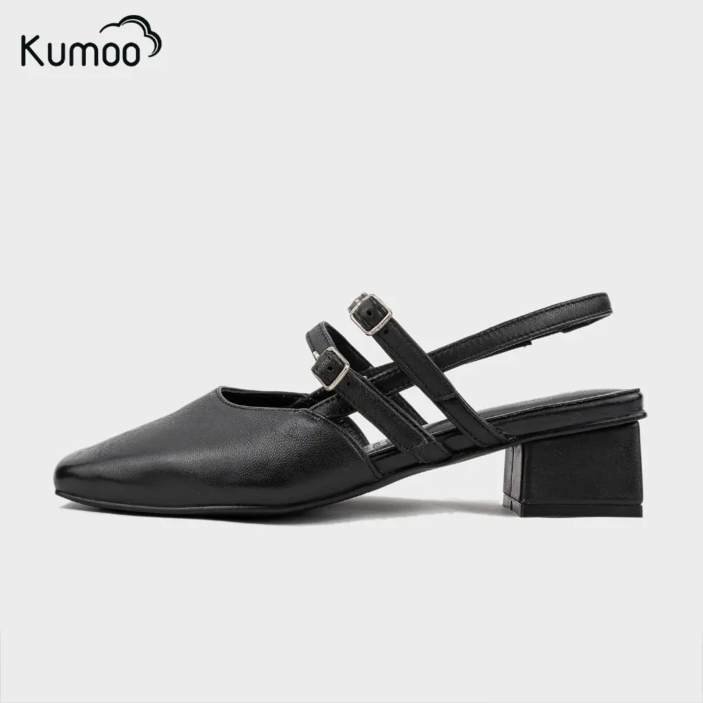 Giày Cao Gót KUMOO BLOCK MARYSLING Màu Đen Chất Da Nappa Đế Vuông 4cm Độc Đáo Quý Cô Công Sở GCG-KUMO-010