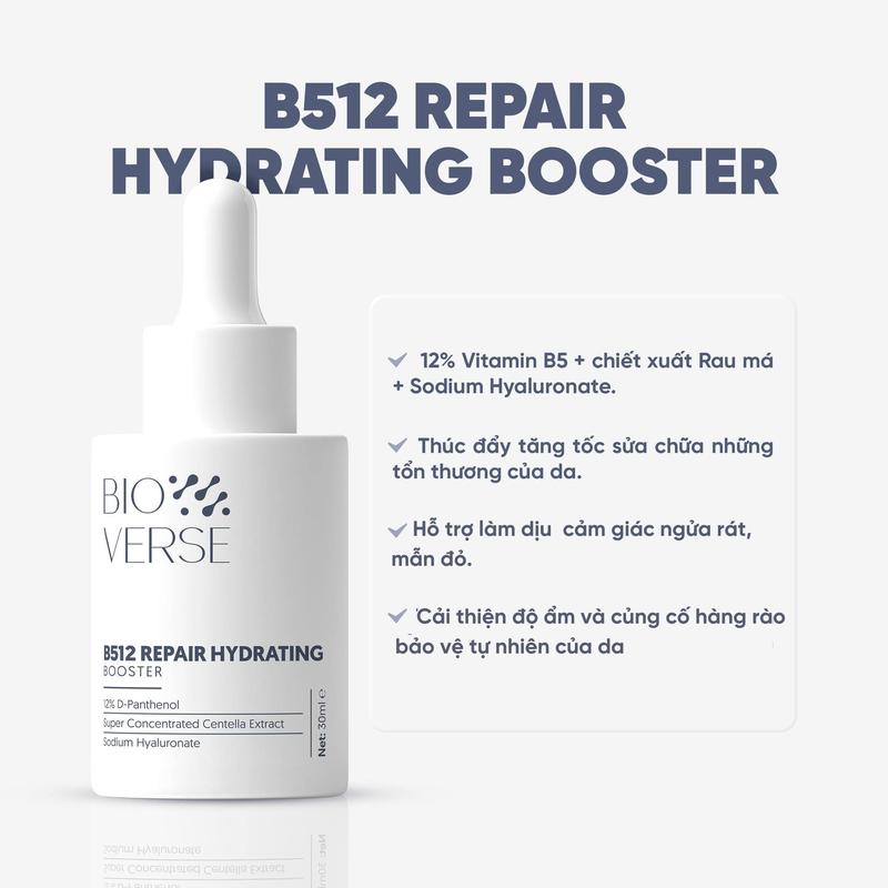 Product Introduction of Tinh Chất B512 Repair Hydrating Booster Bioverse Hỗ Trợ Làm Diụ, Giảm Kích Ứng Và Cải Thiện Độ Ẩm Cho Da 30ml [TẶNG Serum B351 5ml TẶNG THÊM ĐƠN 399K Serum C102 5ml TỪ 01-06.5] 5