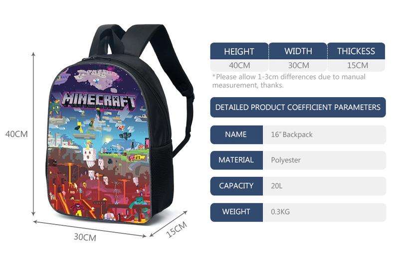 Product Introduction of Beg Sekolah, Reka Bentuk Dunia Saya Minecraft, Untuk Pelajar Sekolah Rendah dan Menengah, Beg Galas Kanak-kanak, Beg Galas Kartun 9