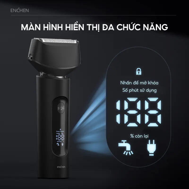 Máy cạo râu Enchen MS001 3 lưỡi dao linh hoạt, động cơ cạo mạnh mẽ chống nước toàn thân - BH 6 tháng 2