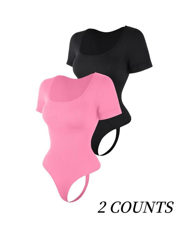 Women's Solid Square Neck Short Sleeve Shapewear Bodysuit, Tummy Control Butt Lifting Button Closure Crotch Shaper, Women's Waistband Shaping Bodysuit for All Seasons, Underwear for Women 4