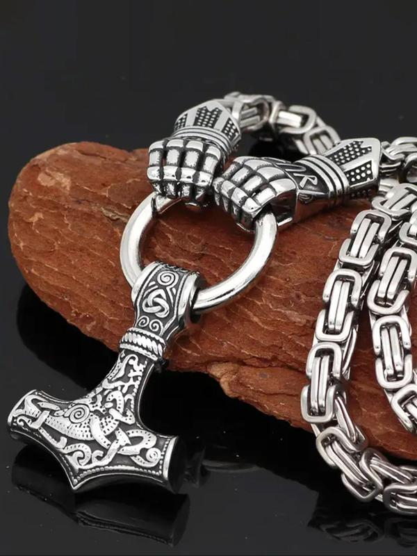 Vintage Nordic Viking Hammer Pendant Necklace, Punk Style Stainless Steel Jewelry for Party, Daily Decor, Trendy All-match & Exquisite Jewelry for Birthday Gift 5