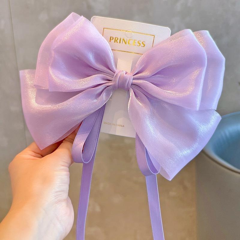 Product Introduction of Super Fairy Pearl Yarn Super Large Bow Girl Hair Clip Large Bow Girl Ribbon Hair Clip High-end Children's Hair Accessories 1