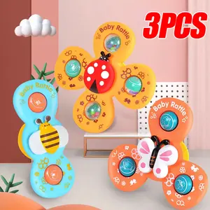 3PCS/Set Suckers Spin Mainan Anak Bayi Pendidikan Awal Pendidikan Bayi 3in1 Spinner Motif Serangga