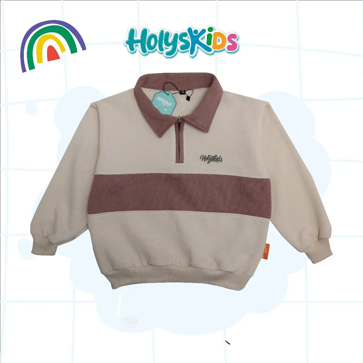 HOODIE ANAK RUGBY CREAM STRIPE MOCCA