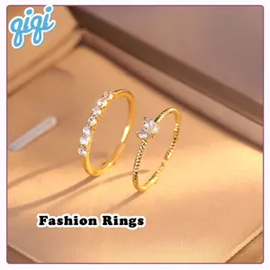 COD 2 In 1 Cincin Kristal Berlian Bentuk Hati Bahan Titanium Steel Warna Emas Untuk Wanita