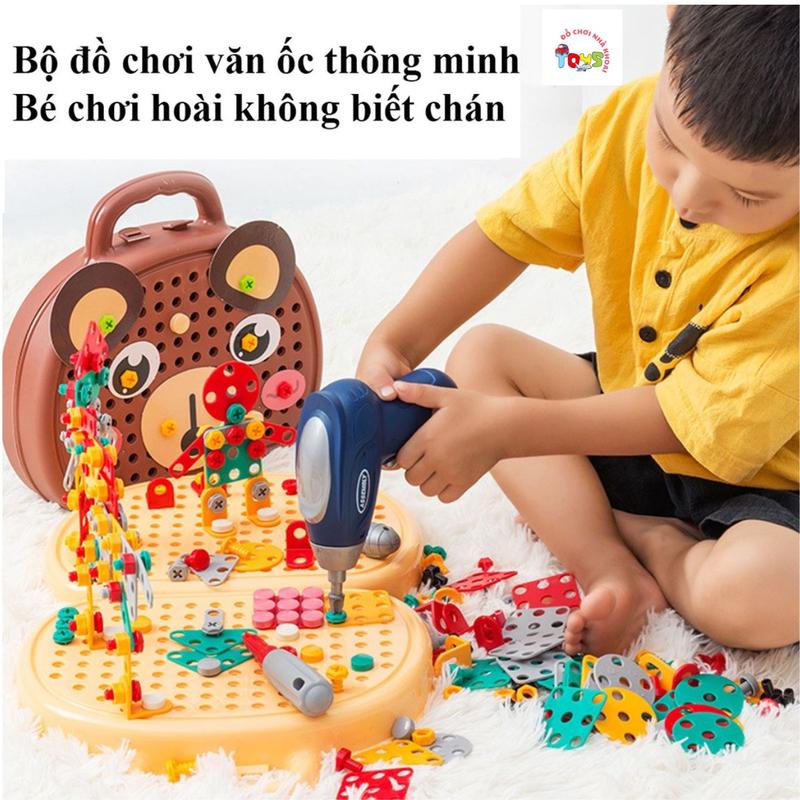 Bộ Đồ Chơi Kỹ Sư Lắp Ráp - Đồ Chơi Vặn Ốc Vít - Cho Bé Từ 3 Tuổi Nhập Vai - Bộ Dụng Cụ Kỹ Sư Lắp Ráp Tạo Hình 203 Chi Tiết Cho Bé - Vali Hình Gấu Dễ Dàng Mang Đi Toy
