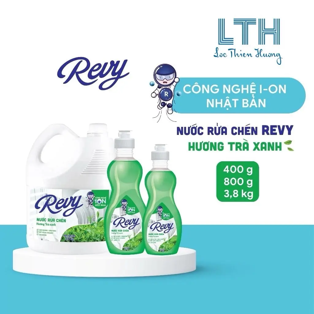 Nước Rửa Chén REVY hương Trà Xanh Làm Sạch Hiệu Quả - Không Hại Da Tay Với Thành Phần Tự Nhiên