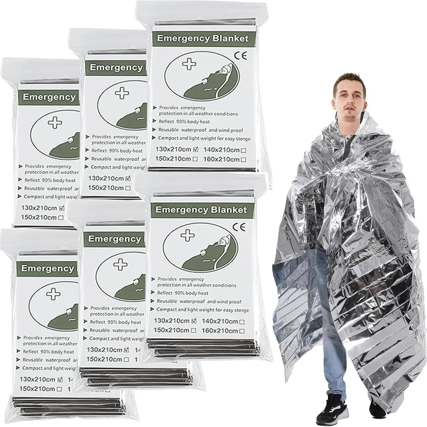 Emergency Mylar Blanket, 6 Counts/set Insulated Reflective Foil Survival Blanket, Camping & Hiking Equipment for Outdoor Activities