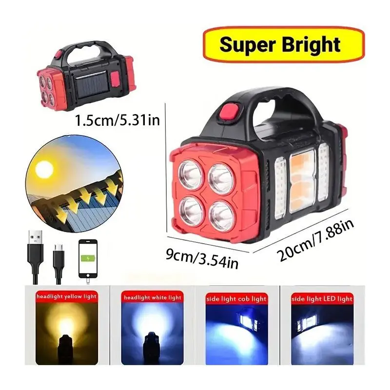 Portable Solar Flashlight, 1 Count Rechargeable Emergency Charging Flashlight, Suitable for Camping, Fishing and Emergency Scenarios 2