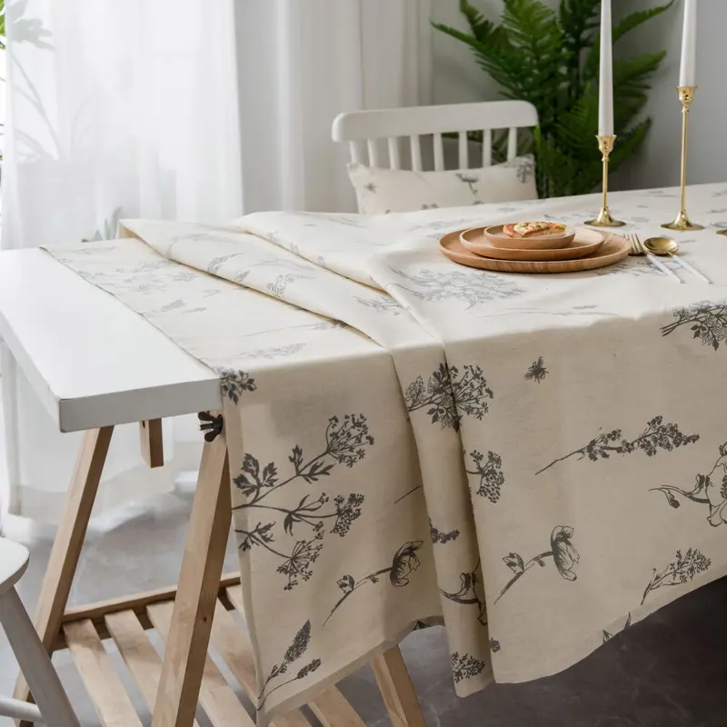 Khăn trải bàn hình chữ nhật, chất liệu cotton và vải lanh in họa tiết, thích hợp để trang trí bàn ăn tại nhà, trang trí nhà bếp và phòng ăn, chống bụi, bền thảm  trải  bàn  trang  điểm 6