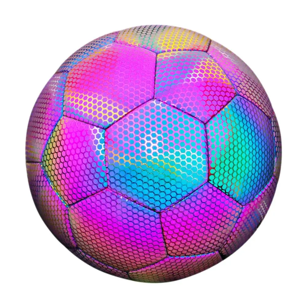 Football Reflective Holographic Girls Boys PU Soccer Ball Outdoors Indoors