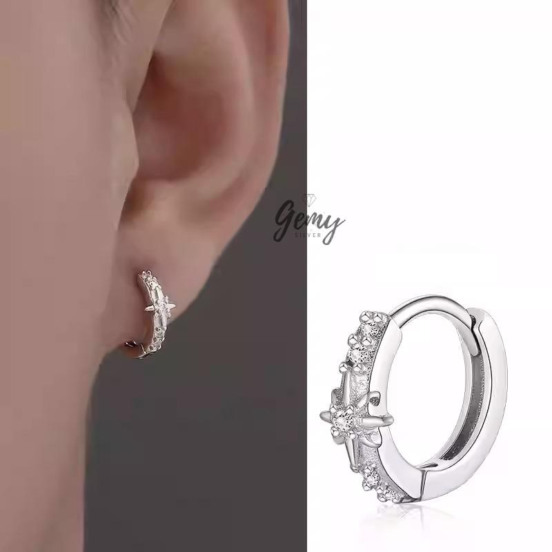 Khuyên tai tròn nam bạc 925 ngôi sao đính đá Starlight 2 (1 chiếc) | GEMY SILVER KN150