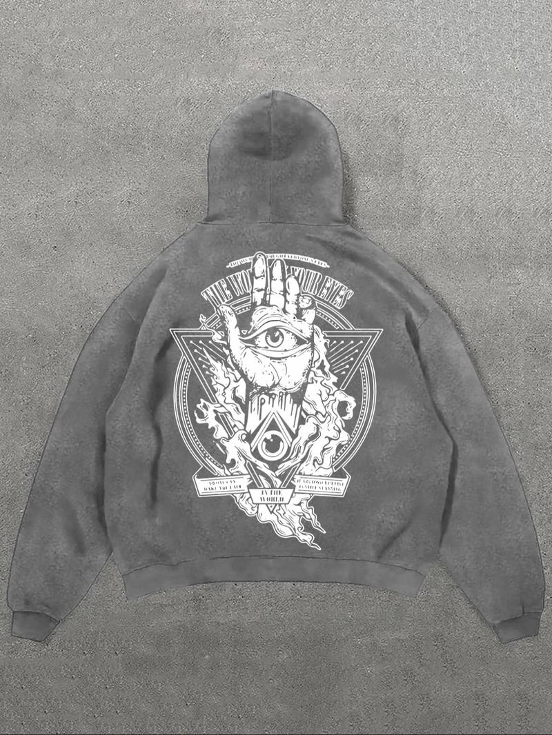 Product Introduction of Men's Vintage Graphic Print Hoodie, Casual Regular Fit Retro Long Sleeve Hooded Sweatshirt for Spring & Fall, Fashion Men's Top for Daily Wear, Pullover, Cotton 6