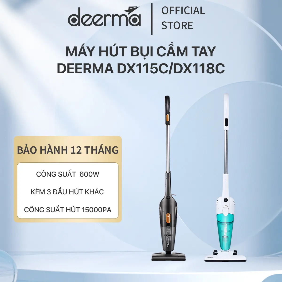 Máy hút bụi cầm tay Deerma DX118C/ DX115C lực hút mạnh mẽ với bộ lọc Hepa làm sạch - Bảo hành 12 tháng