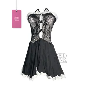 [ RedPink ] Lingerie Cosplay Custome Full Set Akseosris Wanita Dewasa Sexy Godaan Addict Gairah Hot Catty Dress Open Back Style Front Brukat Flower With Button Pita Top Seller Nylons Blends Premium Good Quality CATTY BLACK