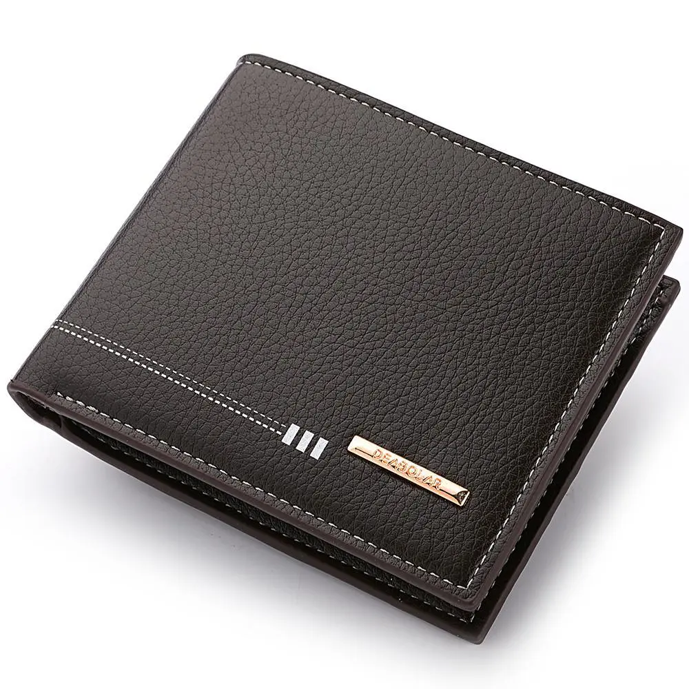 1 Pcs Men Short Multifunctional PU Leather  Lychee Pattern Zipper Coin Wallets