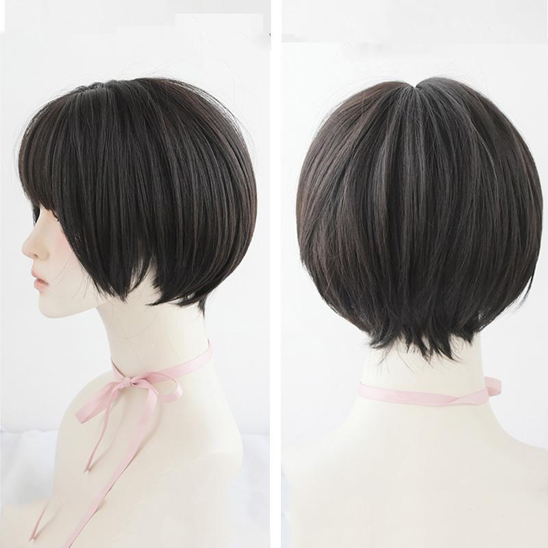 28CM New Fashion Wig Human Hair Original Real Hair True Hair Washable Short Hair Women's Hair Shoulder-length Bangs Air Bangs Short Hair 2