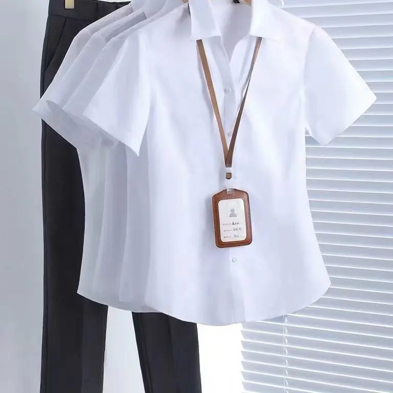 Áo Sơ Mi Trắng, Chuyên Nghiệp, Dành Cho Nữ, Ngắn Tay, Mỏng, Thích Hợp Cho Trang Phục Bảo Hộ Lao Động Mùa Hè 2024, Áo Quần Áo Công Sở Tiếp Nhận Khách Sạn
