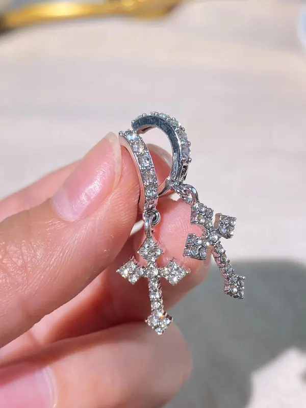 Punk Style Rhinestones Decor Cross Design Dangle Earrings As Gift, Matching Jewelry for Daily Decoration, Streetwear Goth Accessory for Musical Festival 0
