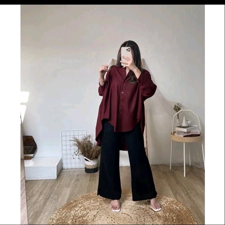 KEMEJA WANITA JUMBO POLOS LENGAN PANJANG LD 98 cm,LD 106 cm,LD 116 cm,LD 120 cm,LD 125 cm,LD 130 cm KEMEJA WANITA PERGI KULIAH, PERGI KERJA, JALAN SANTAI CASUAL FASHION TERBARU DAN KEKINIAN 4