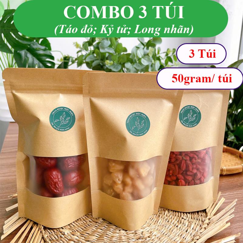 Combo 3 túi Táo đỏ, Kỷ tử, Long nhãn sấy khô Mộc Miên, mỗi túi 50g hoặc 100g Snack Ăn Vặt