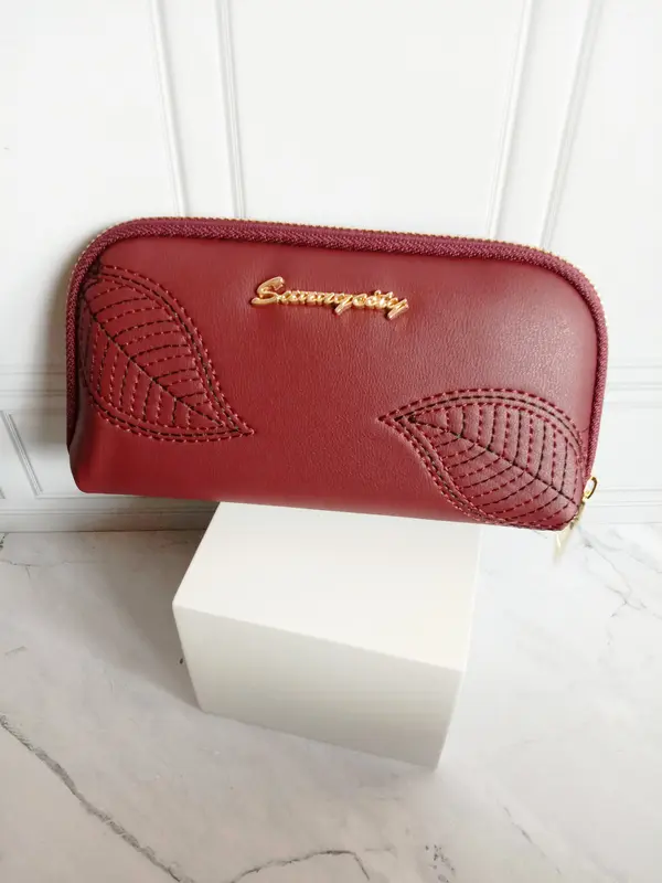 Dompet Resleting Oval Wanita Leaves Import Lucu / Dompet Panjang 1 Resleting #C05 Kulit PU Polos Dompet Panjang Dompet Kartu 5