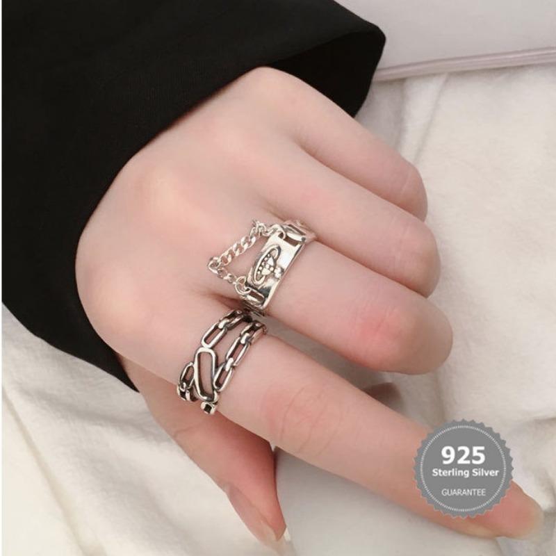 Nhẫn Thanh Lịch Bằng Bạc S925 Nhẫn Đơn Giản Có Thể Điều Chỉnh Cổ Điển Phong Cách Instagram Thời Trang 3