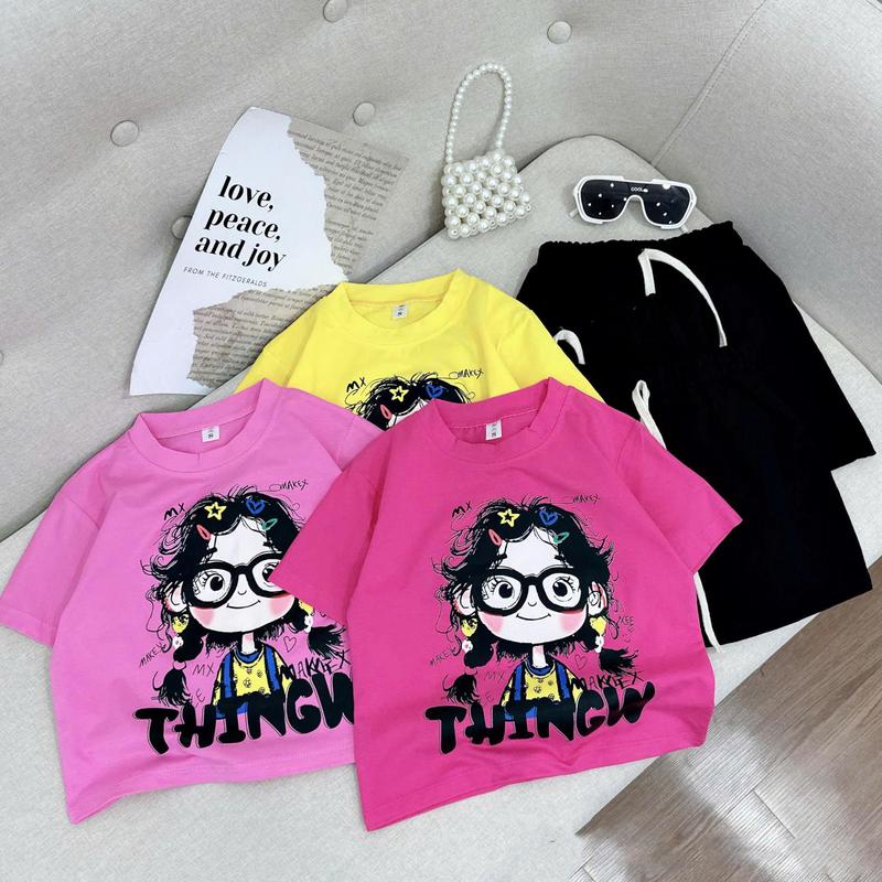 [Shop Tôm Tít] B117- Bộ Quần Áo Cho Bé Gái 15-25kg, Chất Cotton, In Hình Cô Gái Phối Quần Thun 4