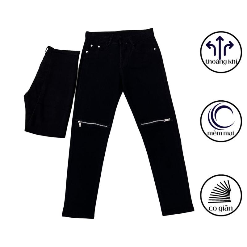 Quần jeans nam màu đen khóa gối, Quần bò nam dáng skinny ống côn, rẻ, đẹp