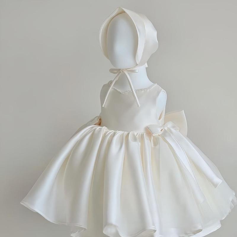 [Không kèm mũ] Đầm công chúa bé gái, đầm công chúa tiểu thư thôi nôi bé gái trắng nơ đính eo 2 bên xinh xắn