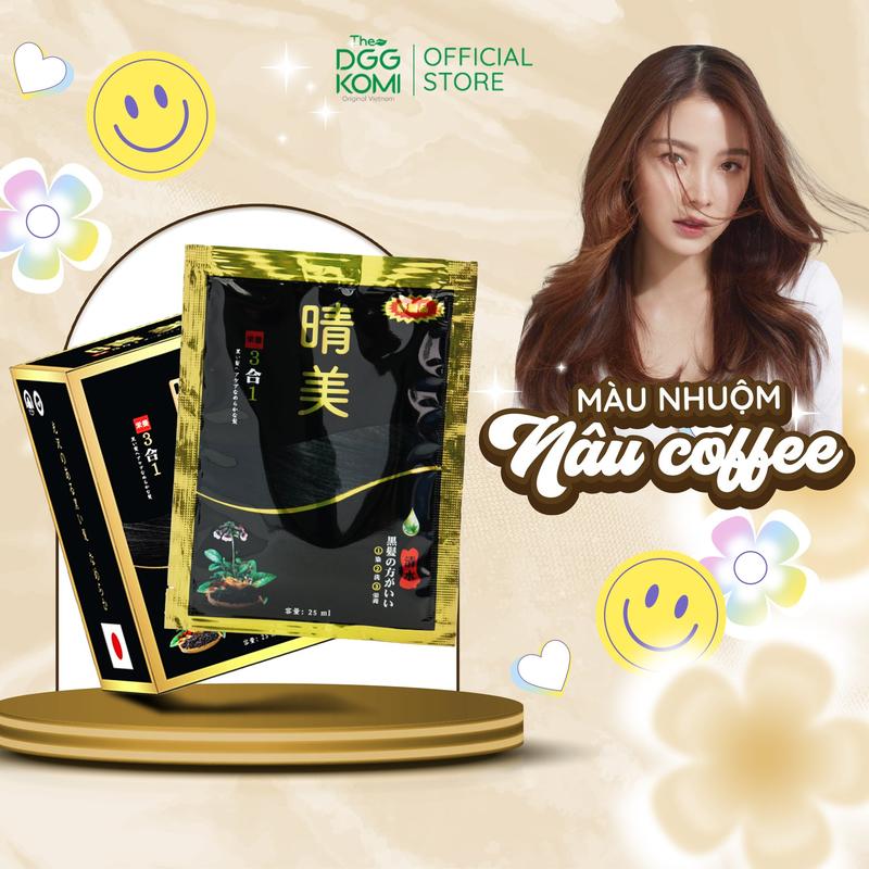 Nhuộm tóc KOMI màu NÂU COFFEE thời trang lên màu chuẩn salon, không cần tẩy tóc, dễ dàng nhuộm tóc tại nhà dạng gói 25ml Đổi Màu Tóc Nữ
