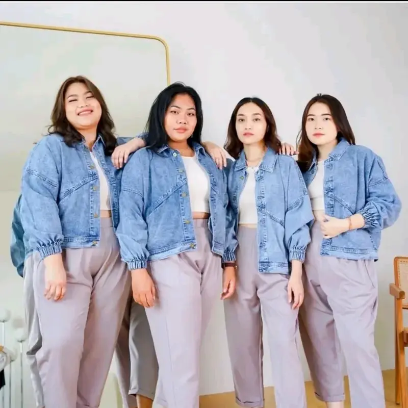 JAKET JEANS WANITA OVERSIZE/outfit jeans cewek /Outer Santai Denim Kancing Panjang Vintage 1
