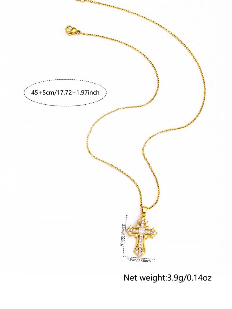 Product Introduction of Elegant Artificial Zircon Cross Pendant Necklace for Women,  Fashion Jewelry for Party, Daily Clothing Decor, Trendy All-match & Exquisite Jewelry for Birthday Gift 8